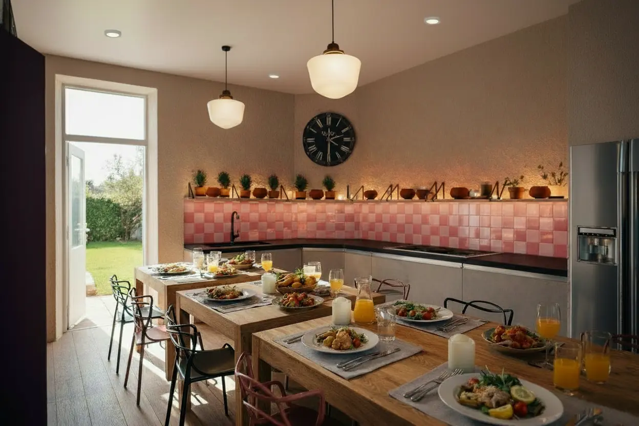 Cuisine et salle à manger partagées