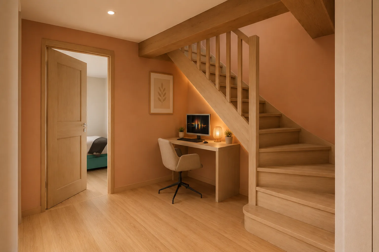 Escalier et espace bureau