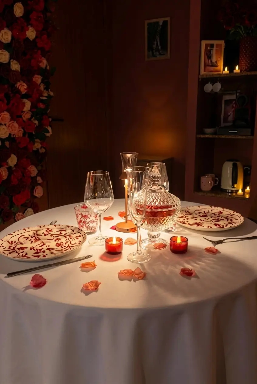 Dîner aux chandelles dressé pour deux
