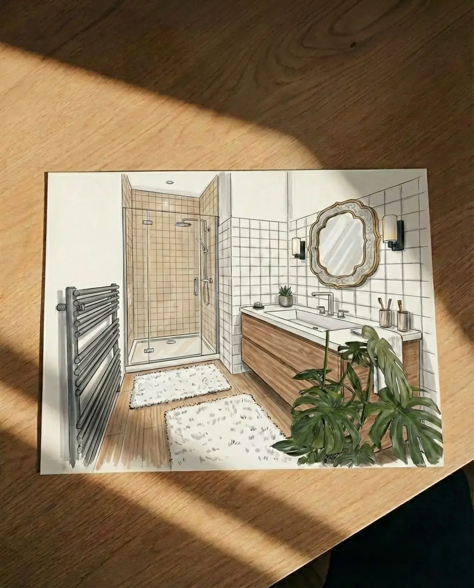 Croquis en perspective d’une salle d’eau
