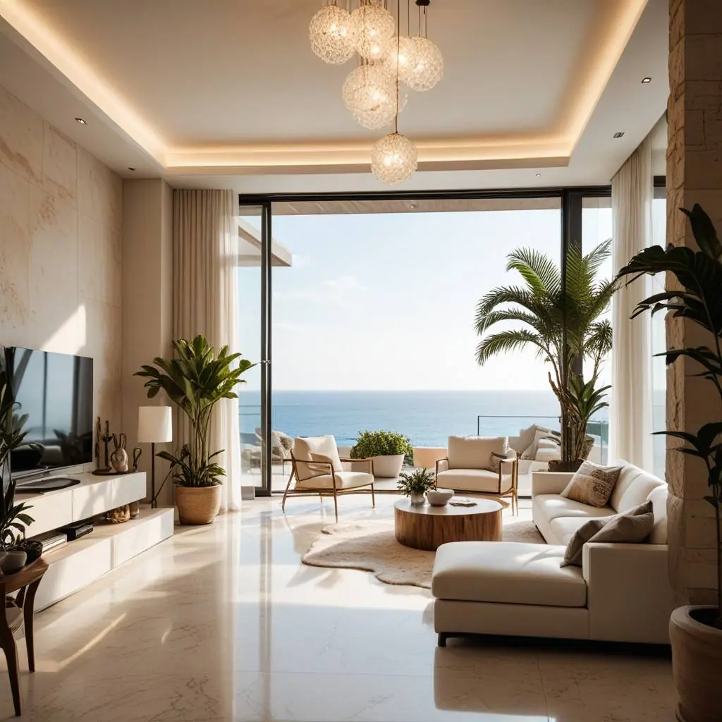 Rendu d’un séjour avec vue sur la mer